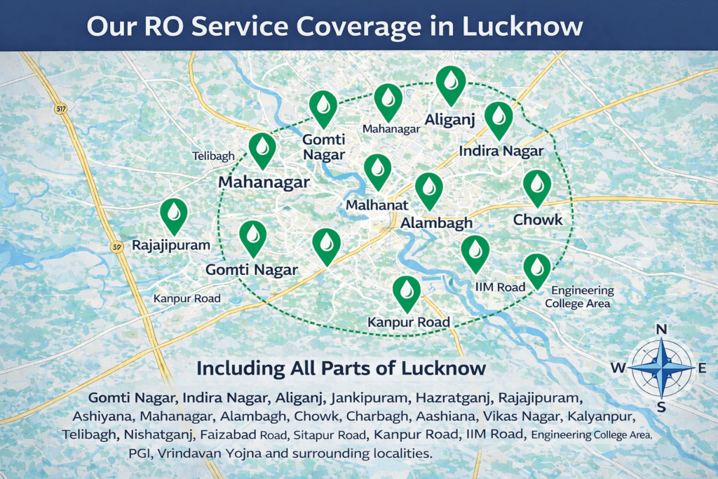 RO water purifier service coverage map across all areas of Lucknow
